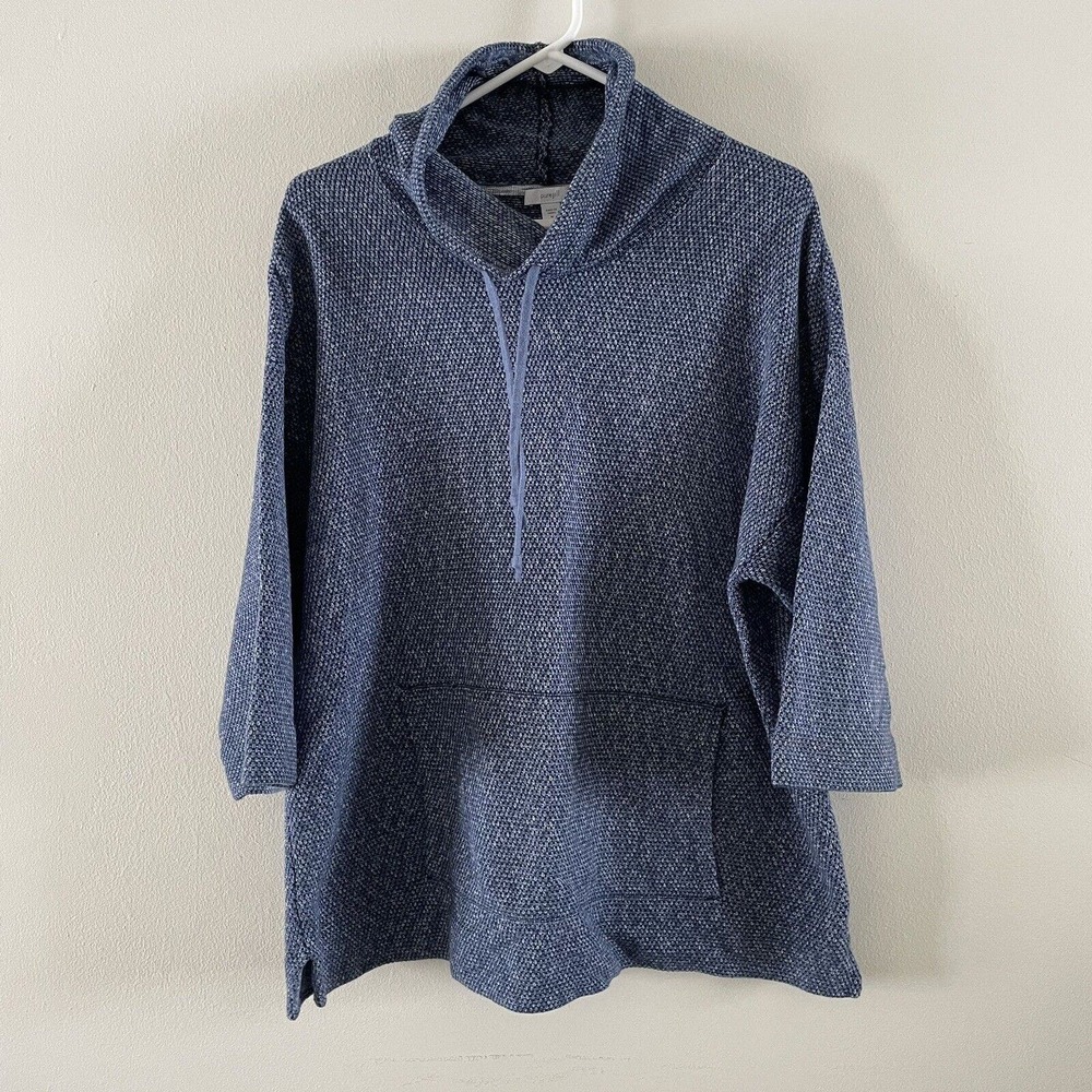 J Jill Pure Jill Cotton Marled 3/4 Sleeve‎ Cowl Neck Sweater Size Medium Blue